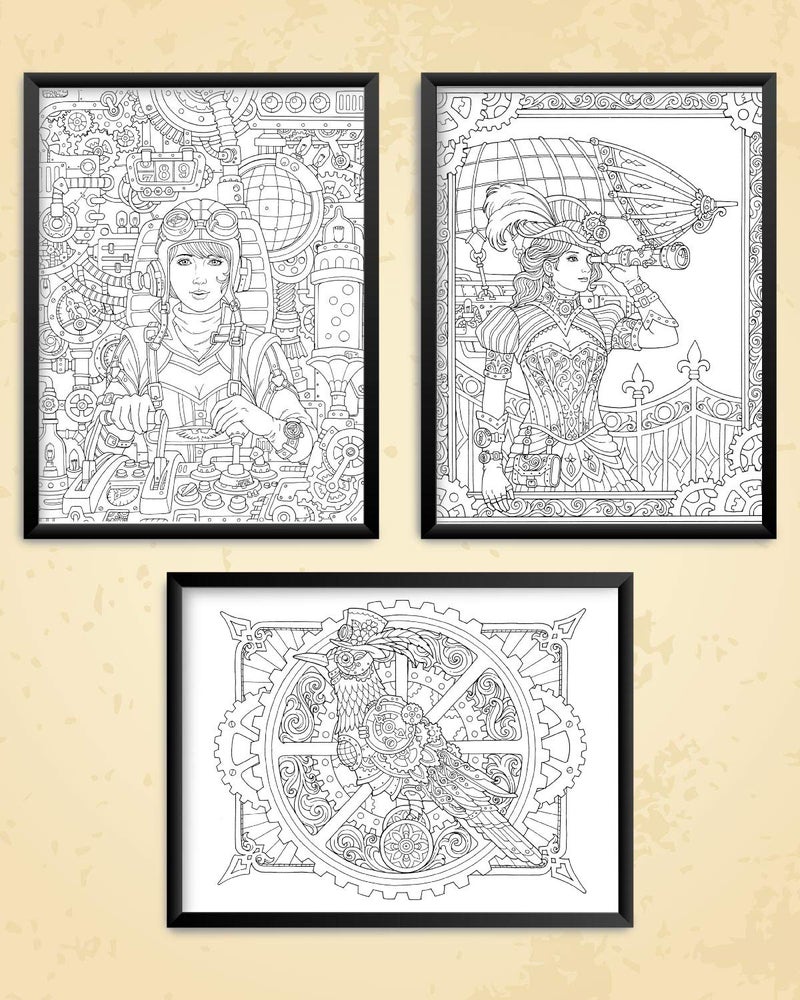 ColorIt Colorful World of Steampunk Adult Coloring Book - 50 Single-Sided Designs, Thick Smooth Paper, Lay Flat Hardback Covers, Spiral Bound, USA Printed, Steampunk-Inspired Pages to Color - Image 4